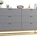 IDEALHOUSE Grey 6 Drawer Dresser for Bedroom, 53.5 Large Dresser with Metal Legs, Modern Chest Organizer with Wide Storage, Chest of Drawers for Bedroom, Living Room, Entryway