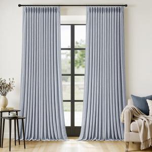 MIULEE Pinch Pleated Thick Linen Curtains 102 Inches Long 2 Panels for Living Room Bedroom, Linen Textured Drapes Pleat Back Tab Memory Trained Light Filtering Light Blue Window Curtains with Hooks