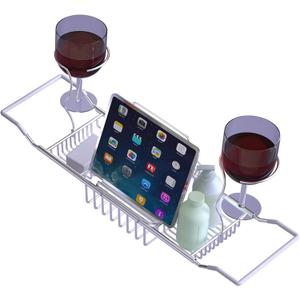Bathtub Tray Caddy,Expandable Bathtub Shower Caddy,Adjustable Organizer Tray for Bathroom,Luxury Bath Caddy Tub Table, Bathtub Accessories & Bathroom Gadgets 304 Stainless Steel Holder (Silver2)