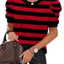 Sampeel Womens Tops Short Sleeve T Shirts Spring Summer Women's Clothing Cruise 2026 Ladies Tops and Blouses Business Casual Outfits Loose Fit Plus Size Sweater Black Striped 2XL