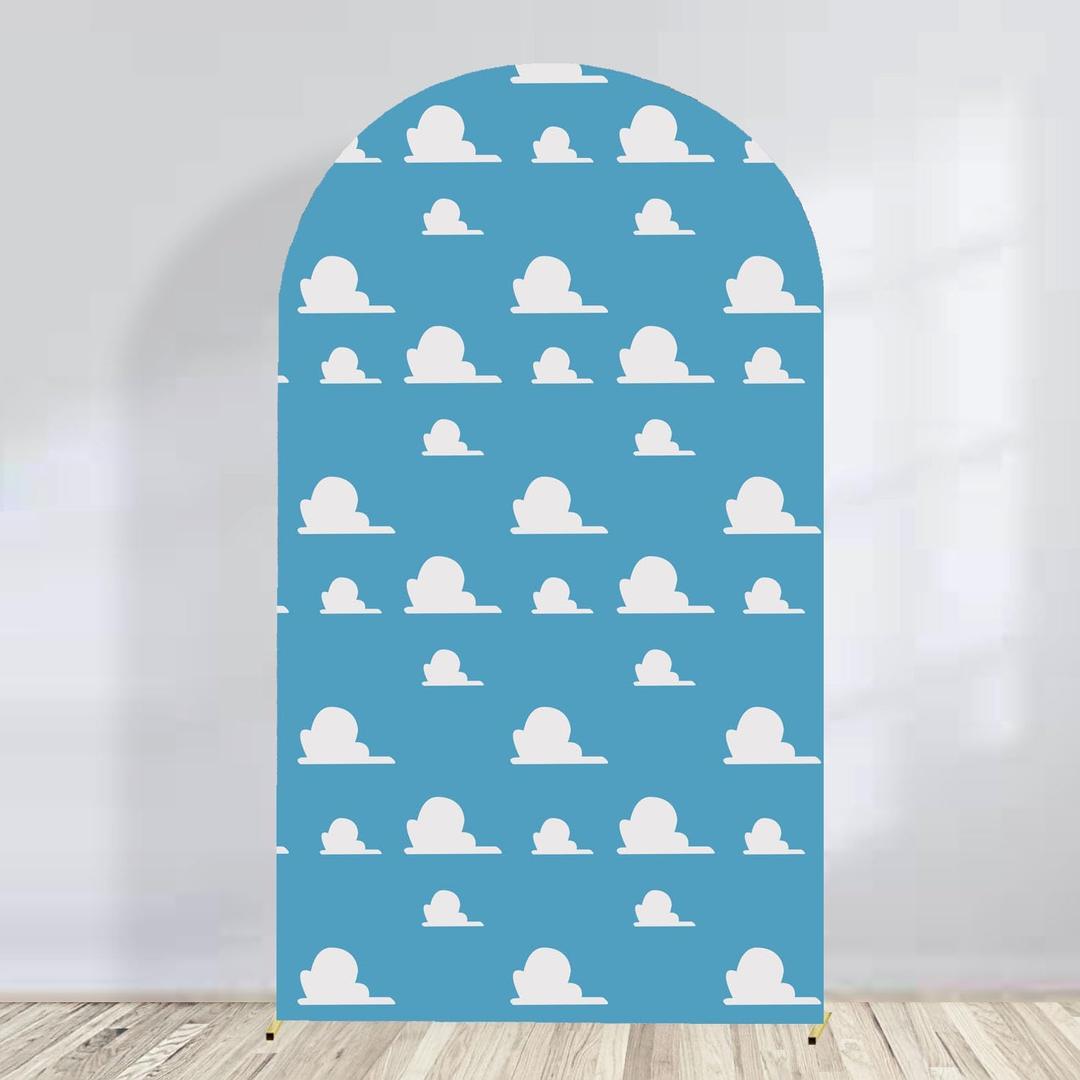 Arch Backdrop Cover Blue Sky White Clouds Background Boy Story Cartoon Hero Newborn Toy Theme Party Decoration Baby Shower Kids Birthday Decor Props (7.2FT)