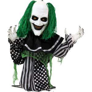 Haunted Hill Farm Scary Talking Groundbreaker Clown Animatronic with Motion and Touch Activated Lights and Sounds, Indoor or Covered Outdoor Halloween Decorations, Battery Operated Halloween Props (23.6" Clown Groundbreaker)