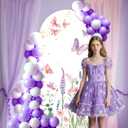 Purple Butterfly Arch Backdrop Covers, 6 Ft Stretchy Arch Backdrop Stand Cover, Garden Floral Photography Background Arch Stand Cover for Baby Shower Birthday Wedding Decor