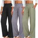 3 Pcs Women's Wide Leg Yoga Pant Comfy Loose Sweatpants High Waist Lounge Casual Athletic Pant Workout Joggers Pant (Pea Green, Smoky Gray, Black, XX-Large)