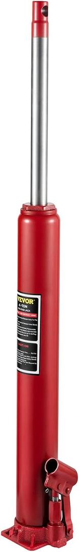 VEVOR 4 Ton Hydraulic Long Ram Jack, Cherry Picker Ram with Single Piston Pump, Manual Engine Hoist Cylinder with Handle and Flat Base, for Garage & Engine Lifting, Red