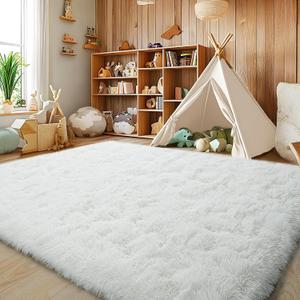 6x9 Fluffy Fuzzy Area Rug for Living Room Bedroom, Ultra Soft Large Living Room Rugs, Non Slip Thick Shag Rug for Dorm, Kids Girls Boys Rug for Home Decor Aesthetic, Cream White