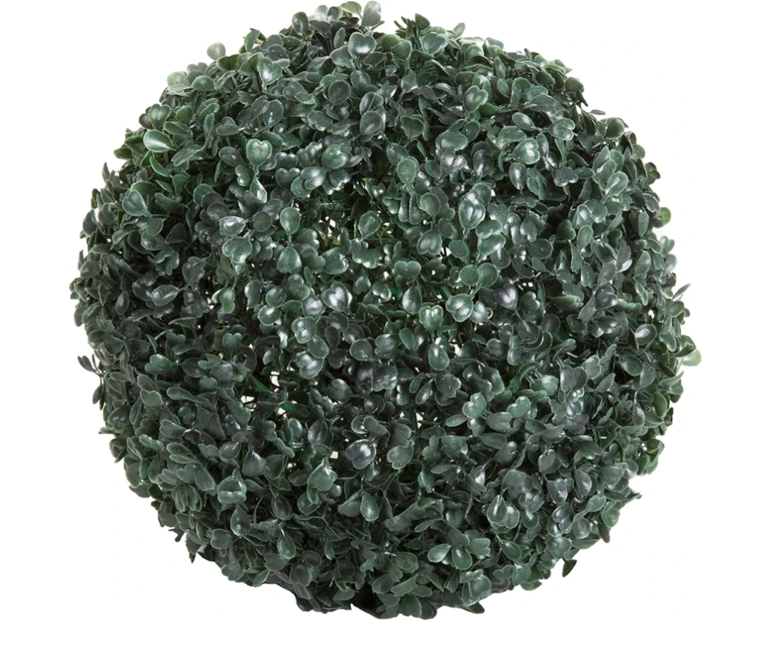 Boxwood Plant - 11in Faux Outdoor Topiary Pre-Lit with Solar LEDs - Artificial Boxwood Ball with Rechargeable Lights - Greenery Decor by Pure Garden