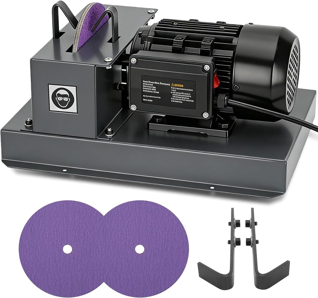 Lawn Mower Blade Sharpener 2/3HP 500W Lawnmower Bench Grinder with 7-Inch Ceramic Grinding Wheel, Extra 60-Grit Ceramic Sandpapers, and 30/40 Brackets for High/Low Lift, Gator & Flat Blades