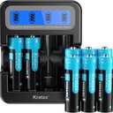 Kratax 1.5V AA Rechargeable Battery with LCD Charger Black, 3500mWh with 1600 Charge Cycles Compatible with Xbox Blink Camera Controllers 8 Pack