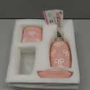 Bow Bathroom Set, 4 Pcs Ceramic Bathroom Accessory Sets - Soap Dispenser, Tumbler Toothbrush Holder, Vanity Soap Tray, Cotton Swab Jars - Pink Bathroom Decor Gift for Her (Pink)