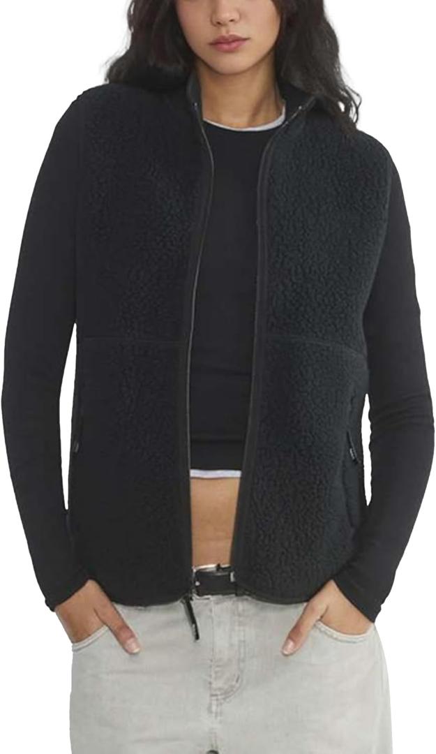 Hixiaohe Sherpa Fleece Vest for Women Trendy Warm Sleeveless Vests Jacket Lightweight Zip Coats with Pockets Fall Outerwear (Black), XL