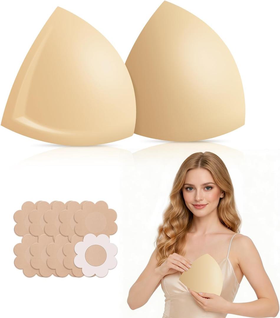 Sticky Bra Inserts-Double Sided Adhesive Lifting Bra, Lightly Padded & Invisible Support for Large Breasts (Beige, L)