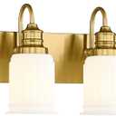 Bathroom Light Fixtures 4-Lights, HWH Brushed Gold Vanity Light Modern Bathroom Vanity Lights Over Mirror, 26'' Antique Brass Vanity Light with Frosted White Bell-Shaped Fluted Glass, 5HZG106B-4W BG