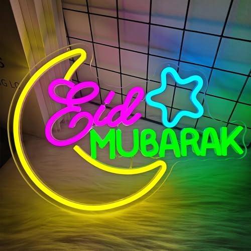 Eid Mubarak Neon Sign Dimmable Ramadan Neon Sign for Wall Decor Eid Mubarak Neon Light, Ramadan Window Light Decorations, Eid Mubarak Light up Sign for Bedroom, Home, Holiday Party