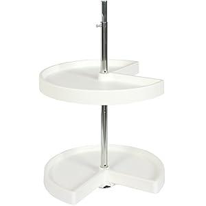Knape & Vogt Plastic Lazy Susan Organizer, 2-Tier Lazy Susan for Cabinet, Kidney-Shaped 18-Inch Polymer 360º Turntable, White