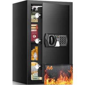 5.0 Cuft Fireproof Safe For Home Documents, Safe Box Fireproof Waterproof, Security Fire Safes Box With Programmable Digital Keypad Keys, Silent Mode, Large Combination Money Safety Box For Jewelry