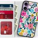 FUNMIKO for iPhone 17 Case Wallet,Detachable Flip Folio Leather Cover,RFID Blocking 4 Card Slots Holder,Magnetic Kickstand,Protective Phone Shell for Women Girls,Blooming Flowers
