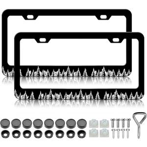 Forest Trees License Plate Frame - 2 PCS Silhouette of Forest Tree License Plate Holder, Rust-Proof Stainless Steel License Plate Cover Decoration with Screws Caps for Standard Us 12x6 Inch