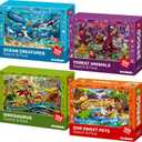 QUOKKA 100 Piece Puzzles for Kids Ages 4-6 - 4 Jigsaw Puzzles for Kids Ages 6-8 - Search and Find Game with Animals, Dinosaurs for Children's 5-8 - Learning Educational Toys for Boys and Girls 8-11