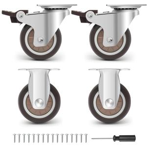 Caster Wheels 2 Inch - 2 Fixed & 2 Swivel with Brakes Casters Set of 4, Silent Rubber Casters Non Marking Castor Wheels for Furniture, Plate Swivel Caster for Indoor and Outdoor Use