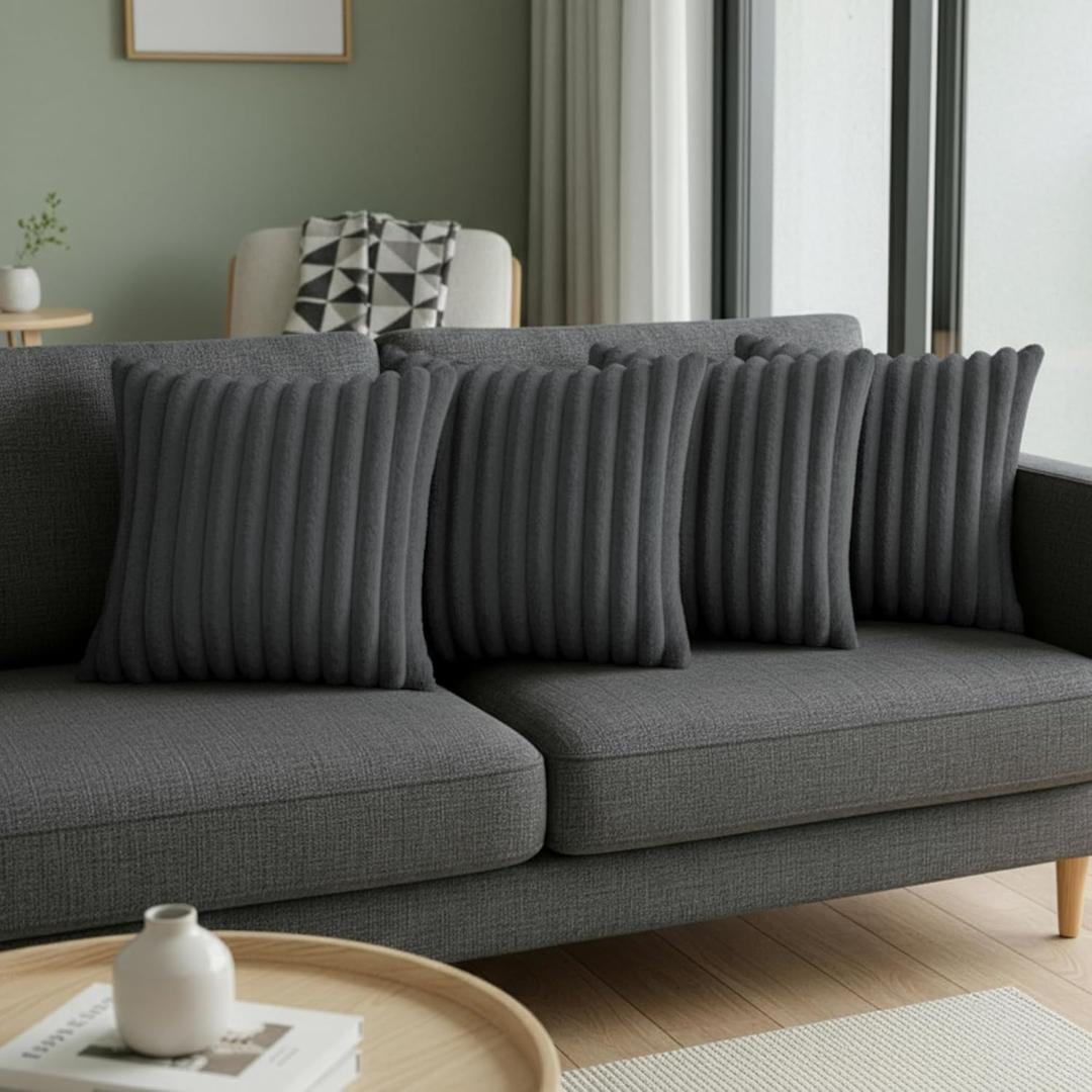 Dark Gray Throw Pillow Covers 16 x 16 Set of 4, Cute Boho Throw Pillow Cover for Couch/Bed, Decorative Pillows Covers for Sofa/Bed, Accent Pillow Covers for Living Room, Rustic/Home/Room Decor