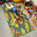 STARUIA Kids Car Rug for Playroom, 60" x 32" Washable Boys Baby Car Carpet for Kids Have Fun Safely, Educational Farm Road Play Rug Race Track Car Rugs Play Mat for Kid Room Bedroom Nursery