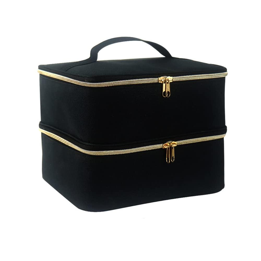 Nail Polish Carrying Case, Double-Layer Nail Polish Storage Bag- Fits Nail Dryer Lamp and 30 Bottles(15ml/0.5 fl.oz), Nail Polish Organizer bag with Adjustable Dividers for Manicure Set (Black)