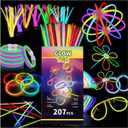 207 Glow Sticks Bulk Party Pack, Halloween Glow Sticks For Kids Camping, Glow In The Dark Sticks, 8 Glow Party Supplies Bracelets with Connectors