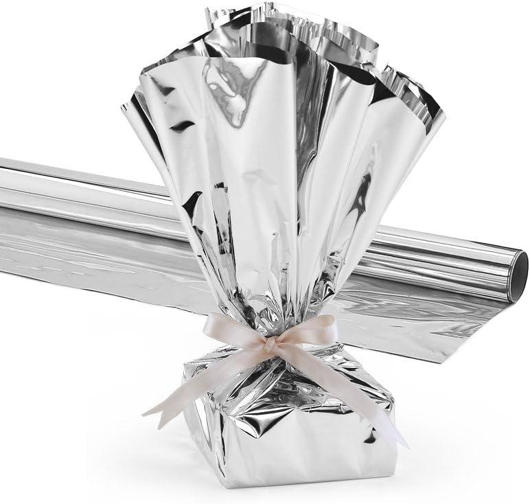 Hygloss Products Mylar Gift Wrap Roll - Great for Gift Bags, Baskets  24 Inch x 8.3 Feet, Silver (61205)