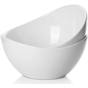 Samsle Porcelain Large Serving Bowl Set (9 inch),48 Oz Big Salad bowls, Large Serving Dishes for Entertaining, Party Dinner,Side Dishes, Oval Shape, Microwave & Dishwasher Safe,Set of 2, White
