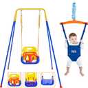 FUNLIO 2 in 1 Swing Set for Toddler & Baby Jumper, Heavy Duty Kids Swing & Bouncer with 4 Sandbags, Foldable Metal Stand for Indoor/Outdoor Play, Easy to Assemble and Store