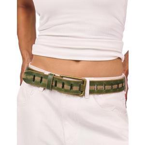 Womens Genuine Leather Belt for Jeans Pants Width 1.57" Western Cowgirl Wide Belts for Ladies with Gift Box (M: Fit for Low Waist 30"-36", Green)