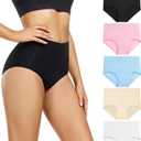 wirarpa Women's Underwear High Waisted Ladies Cotton Panties Soft Full Coverage Briefs 5 Pack (Regular & Plus Size) (Medium)