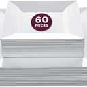 Aya's 60ct Square Plastic Disposable Plates, White - 9.5-Inch 30 Dinner and 6.5-Inch 30 Salad Plates for Party - Heavy-Duty Hard Plastic Design for Wedding, Event, Christmas, and Thanksgiving, 60 Pack