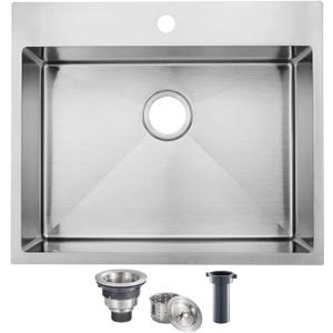 SHACO 25x22 Inch Drop In Kitchen Sink, Top Mount 16 Gauge 304 Stainless Steel 25 Inch Drop In RV Laundry Utility Sink, Brushed Nickel Single Bowl Sink Topmount Overmount Sinks with Drain