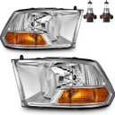 Headlights for 2009-2018 Dodge Ram 1500, for 2010-2018 Dodge Ram 2500 3500 with High/Low beam Bulbs, Driver & Passenger Side(ONLY fit Dual-Hole Single Headlight)