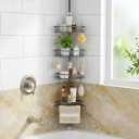 DUFU Corner Shower Caddy Tension Pole, Shower Tension Rod Organizer, 4Tier Adjustable Floor to Ceiling Shower Caddy 33127inch, No Drilling Shower Shelf for Inside (Black)