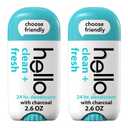 Hello Clean and Fresh Aluminum Free Deodorant for Women and Men with Charcoal, 24-Hour Freshness, Baking Soda Free Deodorant, Dermatologically Tested, 2.6 oz Stick (2 Pack)