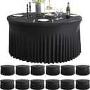 12 Pack Black Spandex Round Tablecloths for 72inch Table, Wrinkle Free Stretchy 132inch Fitted 6FT Round Table Cloths Cover with Skirt for Wedding Party Dining Banquet Events