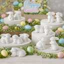 Yookeer White 12 Pcs Ceramic Bird Bunny Figurine Spring Modern Art Decoration Glossy Ceramic Rabbits Figurines Statue Home Tray Table Centerpiece Crafts Mantels Ornament (Rabbit)