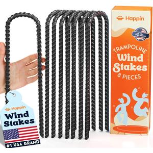 Happin Ultra Strong Trampoline Stakes Anchors High Wind, Ground Anchors Heavy Duty, Trampoline Tie Down Anchor Kit, Ground Stakes Galvanized Steel, Trampoline Accessories, U Shaped (8 Pack, Black)