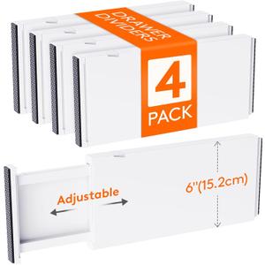 Lifewit 4 Pack Drawer Dividers Plastic 6" High, 13.5-22" Adjustable Drawer Organizers for Clothes, Expandable Dresser Separators in Bedroom/Bathroom/Kitchen/Fridge/Office Organization and Storage