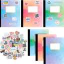 Jainzy Composition Notebooks, 3 Pack with 50 Motivational Stickers,College Ruled, 9.7 x 7.5 inches, 140 Pages, Gold Foil Details