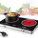 2 Burner Electric Cooktop, 3500W 110V Electric Double Burner with 4H Timer, Adjustable Temperature for Countertop Cooking, Portable Stove Top Infrared Cooker, Compatible for All Cookwares