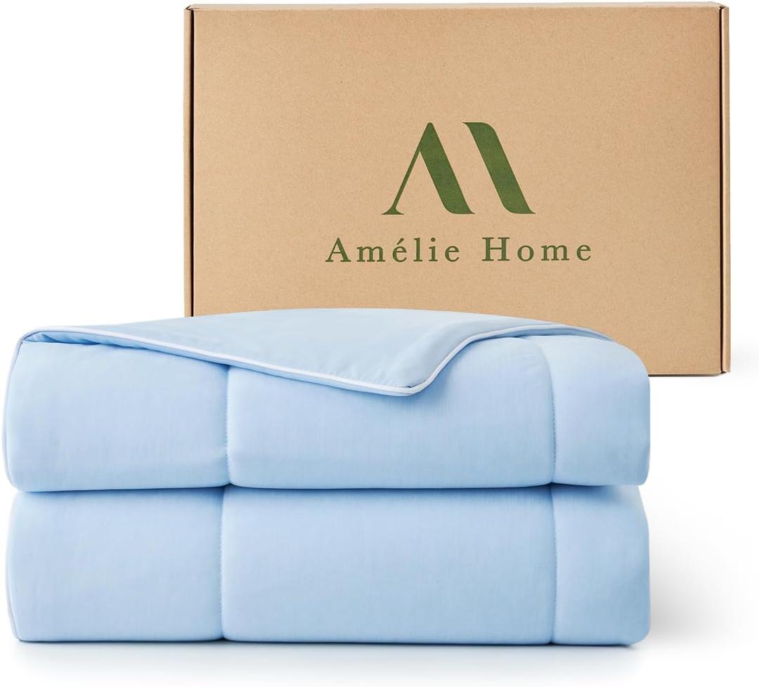 Amlie Home Cooling Comforter Queen Size, Dual-Sided Lightweight Cooling Blanket for Hot Sleepers, Q-Max 0.43 Breathable Cooling Quilt for Night Sweats, 90" x 90", Heather Ice Blue