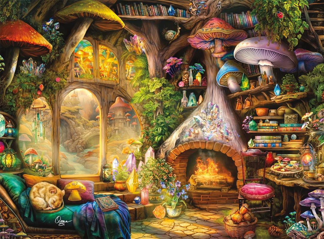 Buffalo Games  Aimee Stewart Merry Mushroom Cottage 1000 Piece Jigsaw Puzzle for Adults, Whimsical Fantasy Scene, Made in USA
