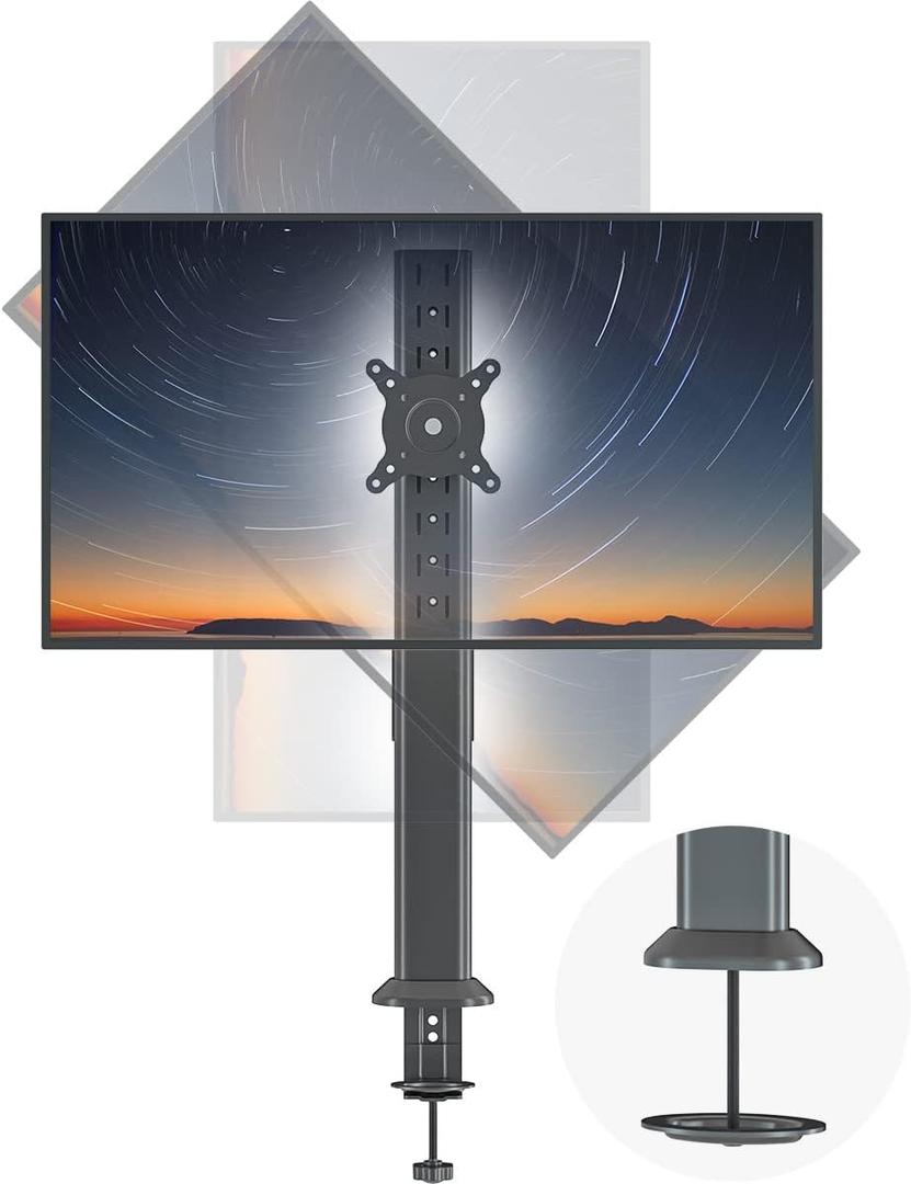 HEMUDU Single Tall Desk Monitor Arm Mount Stand Fit for 27 inch to 42 inch Flat Curved Computer Screen with Swivel, Height Adjustable, Rotation,Holds up to 77lbs, Black
