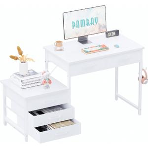Pamray 47 inch Small Computer Desk with 5 Drawers for Study Writing