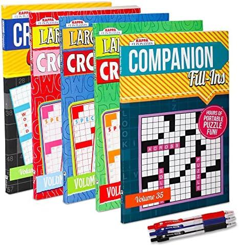 VARIETY SAVINGS 5-Pack 450+ Travel-Size Crosswords Puzzle Books for Adults, Aging Seniors Brain Stimulation Large Print Words Activity Books (Variety Pack Bulk), Paperback – Digest Size 8x5”