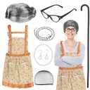 Old Lady Wig Accessories Old Women Grandma Granny Costume for Halloween Cosplay 100 Days of School